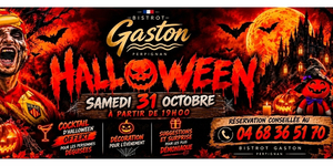Bistrot Gaston Perpignan : affiche de la soirée Halloween du 31 octobre 2026 dès 19 h, avec cocktail offert aux personnes déguisées et animations.