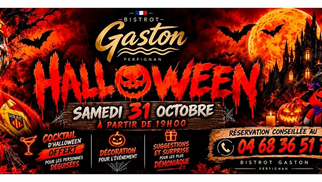 Bistrot Gaston Perpignan : affiche de la soirée Halloween du 31 octobre 2026 dès 19 h, avec cocktail offert aux personnes déguisées et animations.