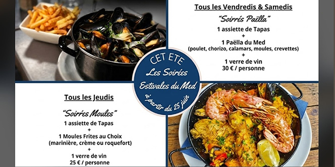 Soirées Moules et Paëlla à Perpignan – Restaurant Le Méditerranée Perpignan
